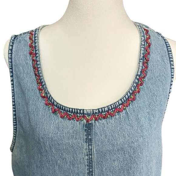 AGAPO Vintage Women's Denim Embroidered Dress Size 2X Sleeveless Made in India - Picture 3 of 13